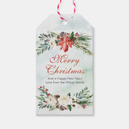 Juletiketter för dekorerad vattenfärgsBlommigt Presentetikett