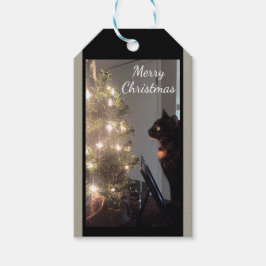 Juletiketter för julglädjen Calico Cat Presentetikett