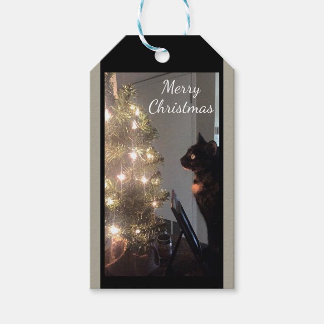 Juletiketter för julglädjen Calico Cat Presentetikett (Framsidan)