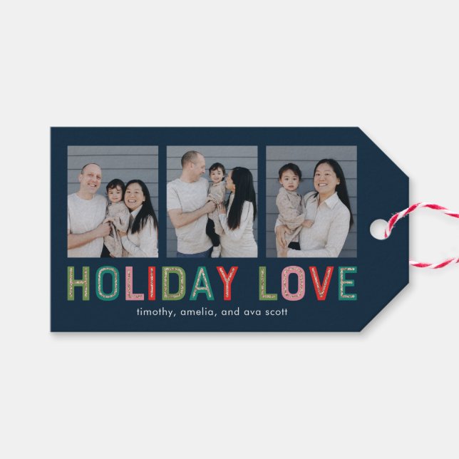 Juletiketter för Ljärt Linjer Helgdag Photo Presentetikett (Framsidan (Horizontal))