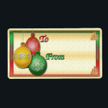 Juletiketter för märkre fraktsedel<br><div class="desc">Ornament med gnistra och dekorativ grafik i gräns,  text och bakgrund,  i röd grönt och guld.</div>