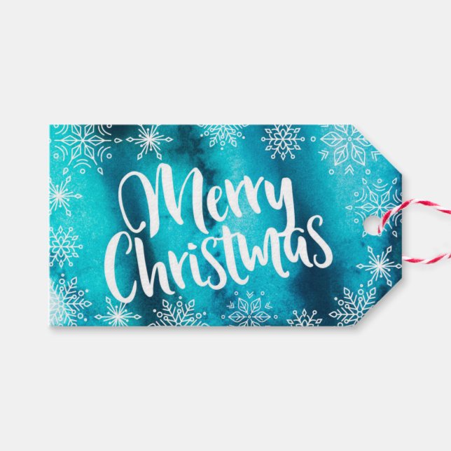 Juletiketter för personligens blå vattenfärg presentetikett (Framsidan (Horizontal))
