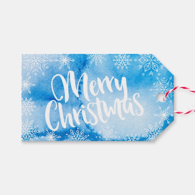 Juletiketter för personligens blå vattenfärg presentetikett (Framsidan (Horizontal))