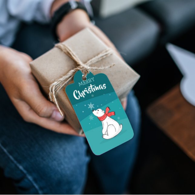 Juletiketter för Polarna Bear Grönt Presentetikett (Skapare uppladdad)