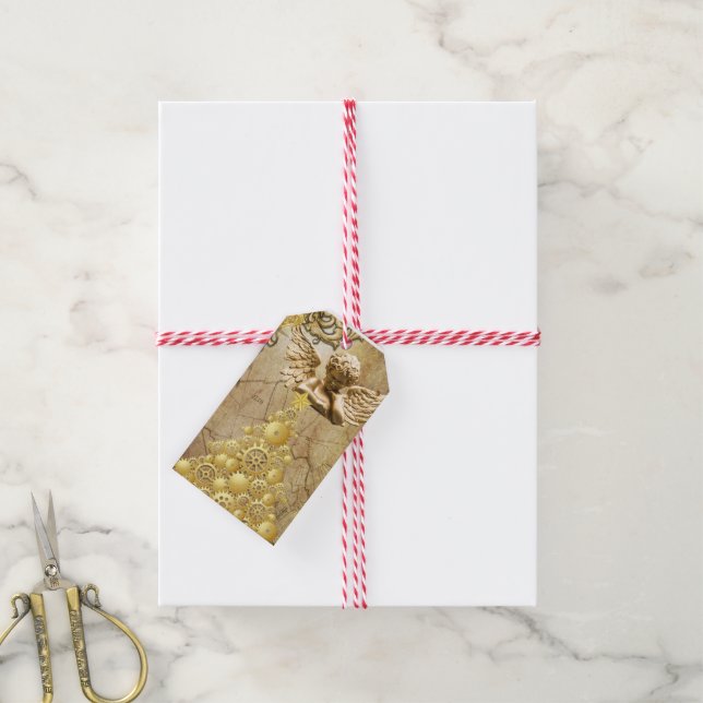 Juletiketter Guld Angel Presentetikett (Med Snöre)
