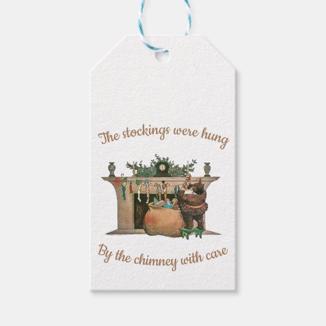 Juletiketter i Santa Hangs Stockings Presentetikett (Framsidan)