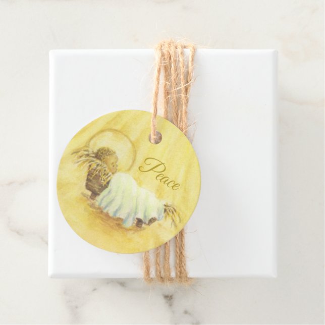Juletiketter Jesus i Manger Peace Gåvor Etiketter (På plats)