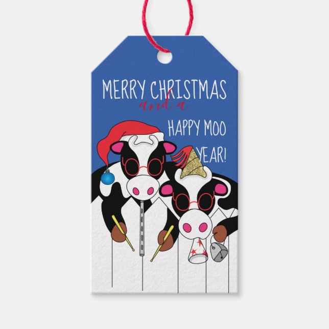 Juletiketter Lycklig Moo År Presentetikett (Framsidan)