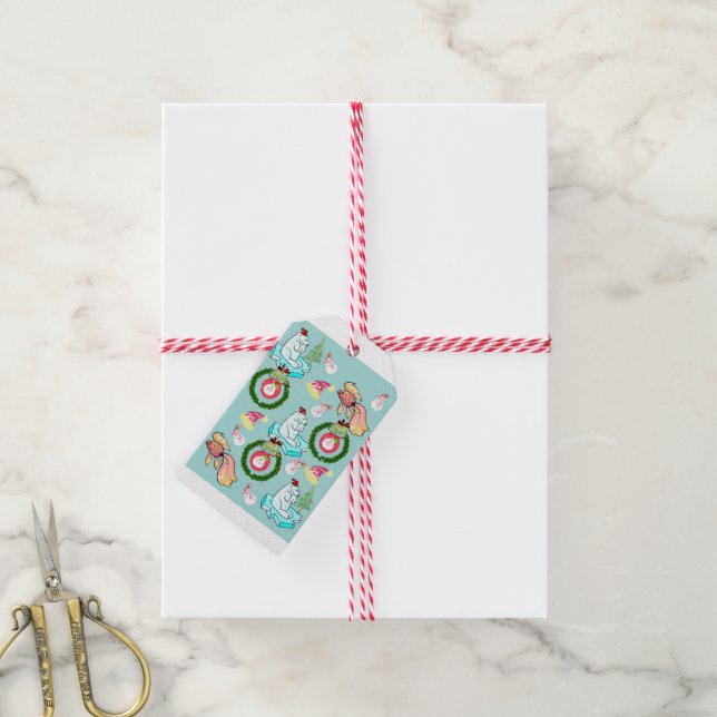 Juletiketter Snögubbe Polar Björnfisk Presentetikett (Med Snöre)