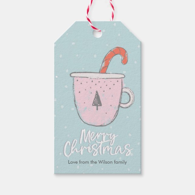 Juletiketter Söt mugg med candy cane Presentetikett (Framsidan)