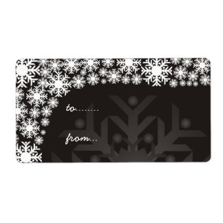 Juletiketter - Svartvit Snöflingor Fraktsedel