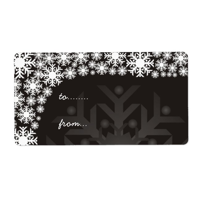 Juletiketter - Svartvit Snöflingor Fraktsedel (Framsidan)