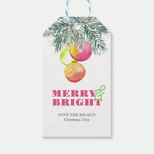 Juletiketter VattenfärgsRosa och Grönt Presentetikett