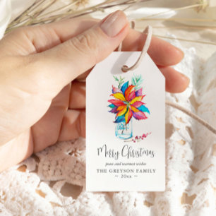 Juletiketter Vibrant Watercolor Poinsettia Presentetikett