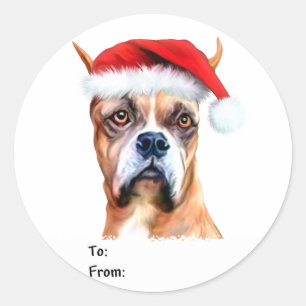Juletiketterna Santa Hat Boxer Runt Klistermärke