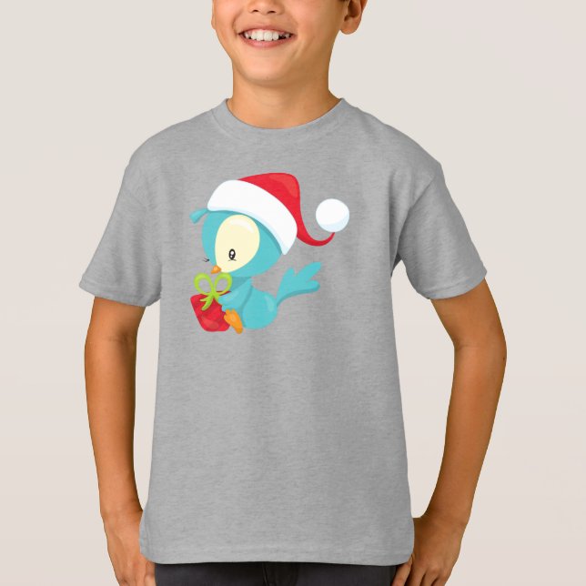 Julfågel, Cute Bird, Santa Hat, Gift, Julafton T Shirt (Framsida)