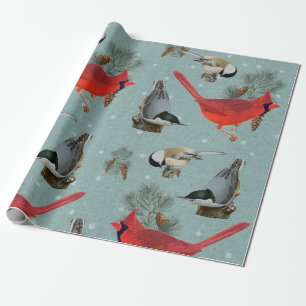 Julfågel Kardinal Nuthatch Chickadee Snö Presentpapper