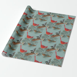 Julfågel Kardinal Nuthatch Chickadee Teal Presentpapper