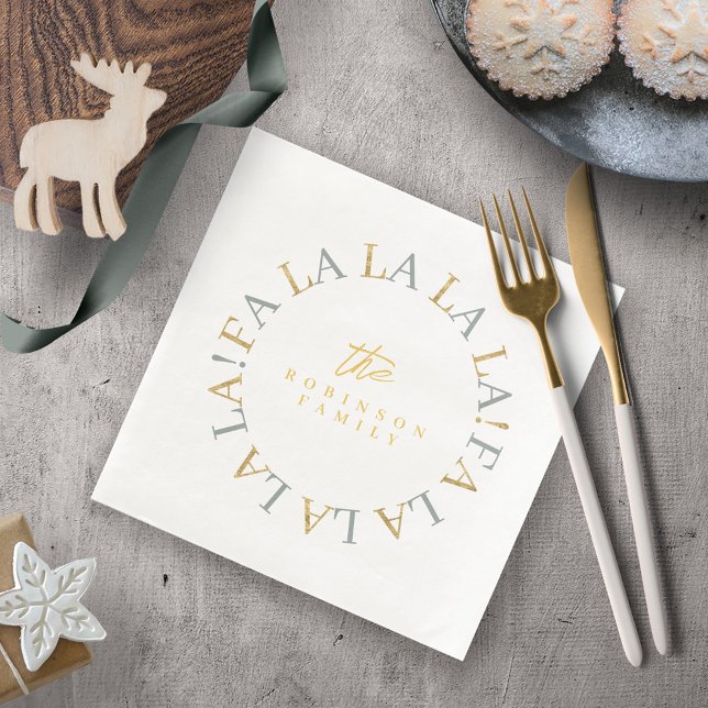 Julfagen La La ID1009 i Guld vid jordisk Grönt Pappersservett (Skapare uppladdad)