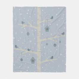 Julfåglar i träd i vintertid fleecefilt