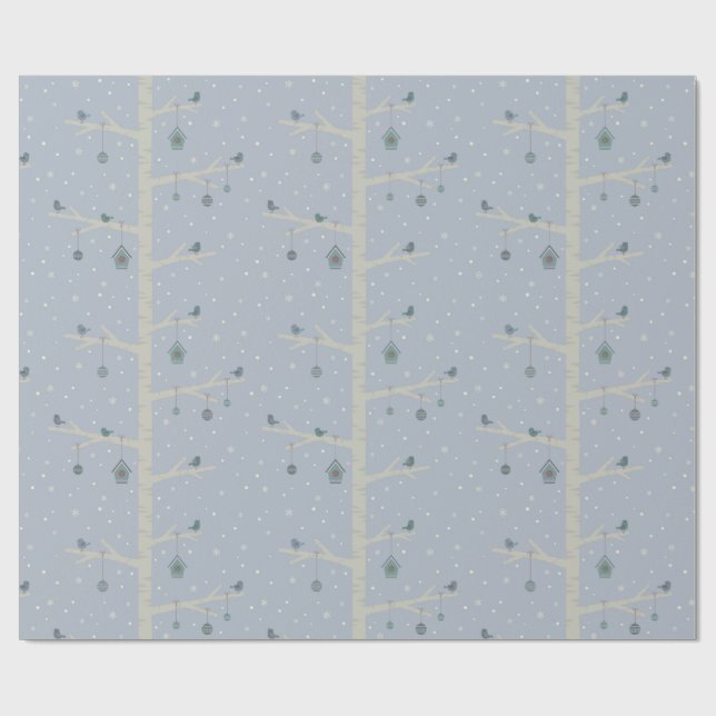 Julfåglar i träd i vintertid presentpapper (Platt)