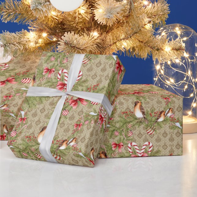 Julfåglar och Gräs-Polkagrisar Presentpapper (Helgdagar)