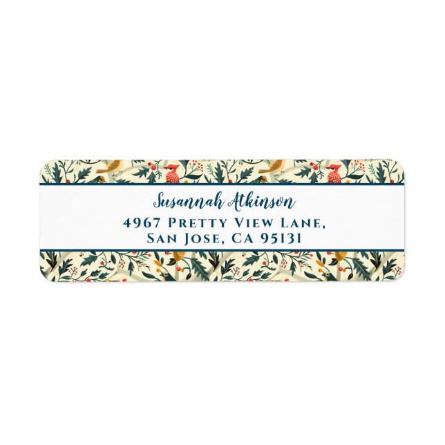 Julfåglar och Löv Returadress Etikett (Framsidan)