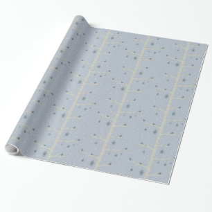 Julfåglar på träd gren, snöflingor under vintern. presentpapper