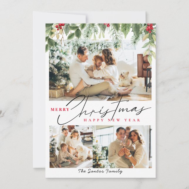 Julfamilj 3 kollage Fotovinterbär Julkort (Framsida)