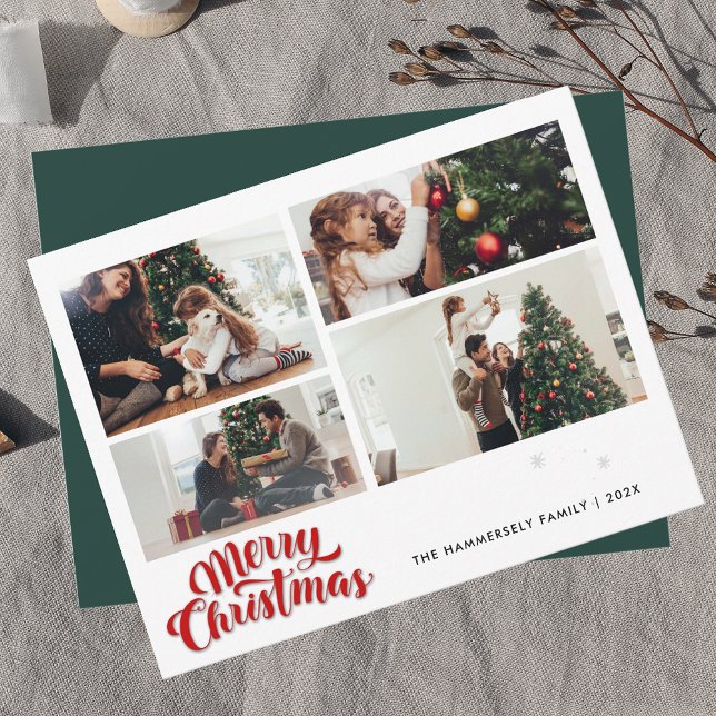 Julfamilj 4 Foton Festive Anteckningskort (Christmas Family Photo Collage Greetings Card)