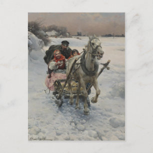 Julfamilj i en hästSleigh Helg Vykort