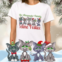 Julfamilj Kat-Kattdjur Festive T Shirt