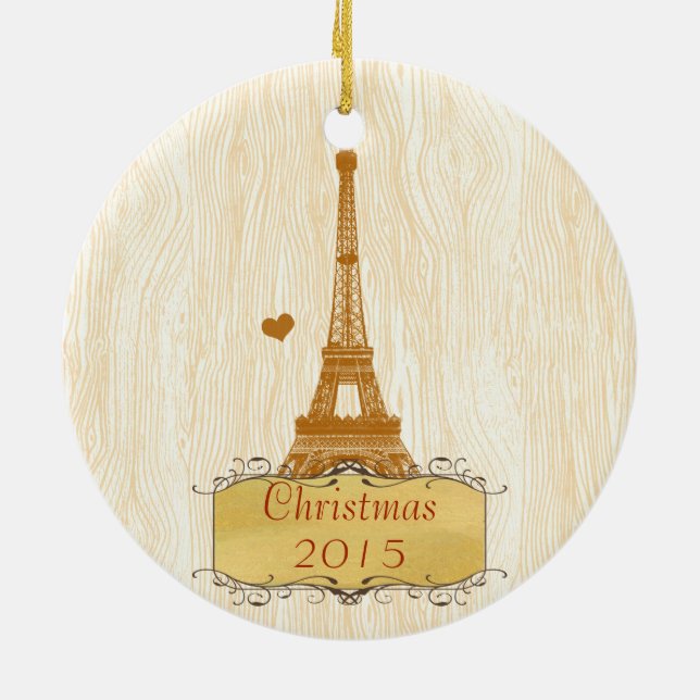 Julfamiljefoto med Eiffel Torn Julgransprydnad Keramik (Baksidan)