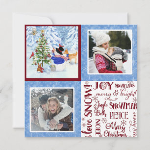 Julfamiljefoton för Cute Snögubbe Woodland Snö Julkort
