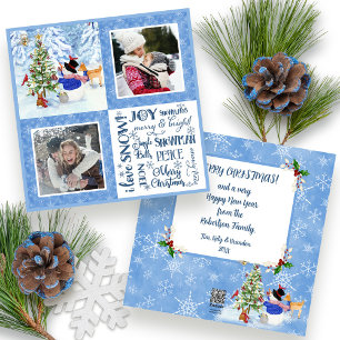 Julfamiljefoton för Cute Snögubbe Woodland Snö Julkort