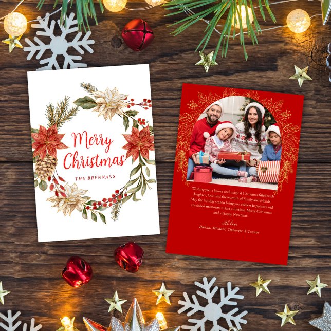 Julfamiljen Foto Festive Wandeñenery Julkort (Christmas Family Photo Festive Wreath Greenery Holiday Card)