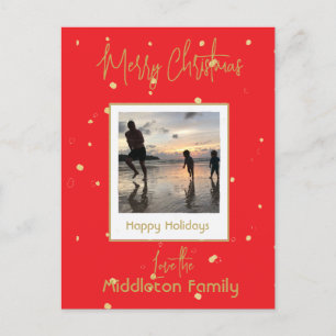 Julfamiljen Guld Red Helgdag Helg Vykort