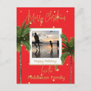 Julfamiljen Guld Red Tropical Helgdag Helg Vykort