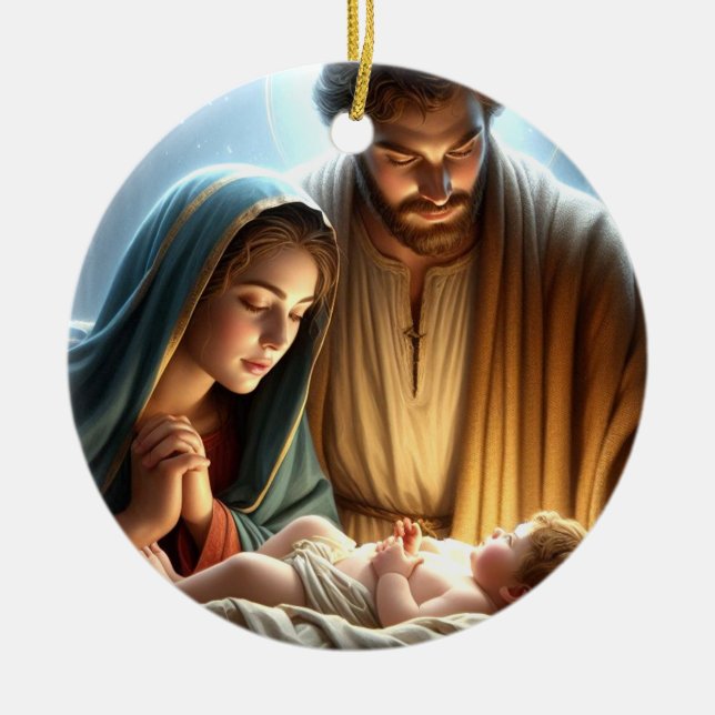 Julfamiljen Heliga Julgransprydnad Keramik (Framsidan)