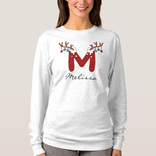 Julfamiljen i Monogram matchande Helgdagar Mamma T Shirt (Framsida)