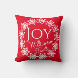 Julfamiljen JOY Red med White Snöflingor Kudde