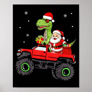 Julfamiljen Matching Santa Lastbil Dinosaur Boy Poster
