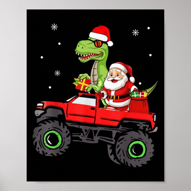 Julfamiljen Matching Santa Lastbil Dinosaur Boy Poster (Framsidan)