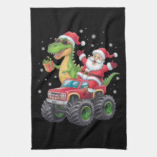 Julfamiljen Matching Santa Lastbil Dinosaur Kökshandduk