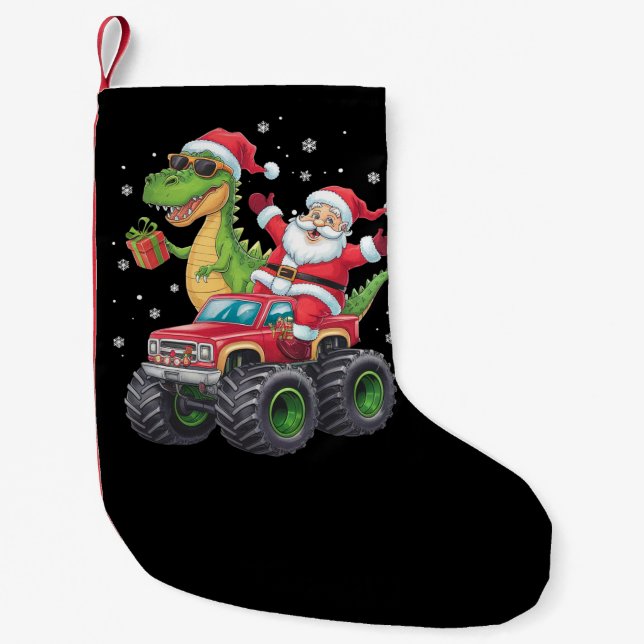 Julfamiljen Matching Santa Lastbil Dinosaur Liten Julstrumpa (Framsidan)