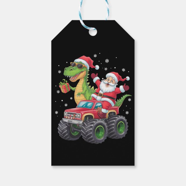 Julfamiljen Matching Santa Lastbil Dinosaur Presentetikett (Baksidan)