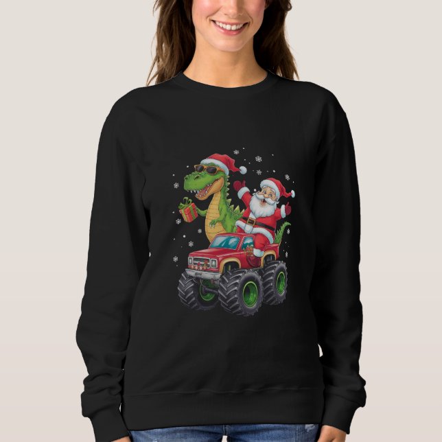 Julfamiljen Matching Santa Lastbil Dinosaur T Shirt (Framsida)