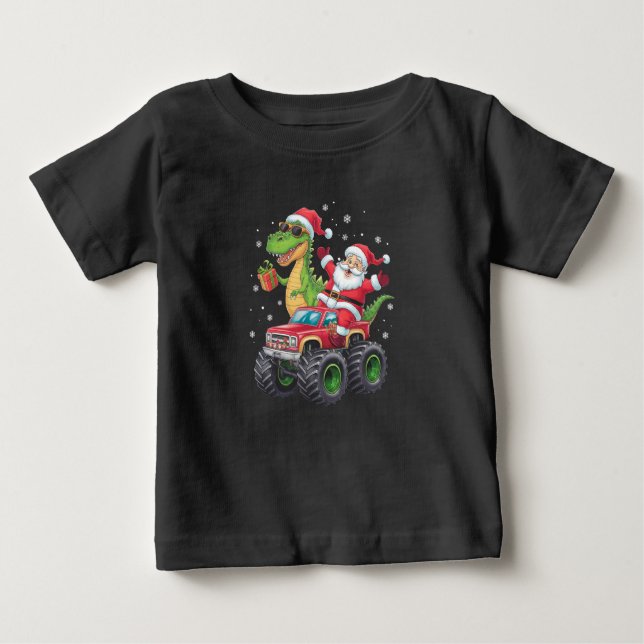 Julfamiljen Matching Santa Lastbil Dinosaur T Shirt (Framsida)