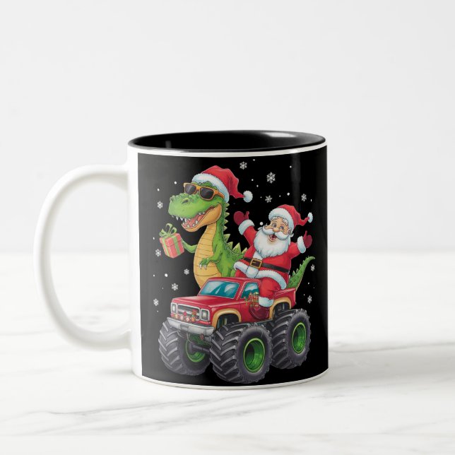 Julfamiljen Matching Santa Lastbil Dinosaur Två-Tonad Mugg (Vänster)
