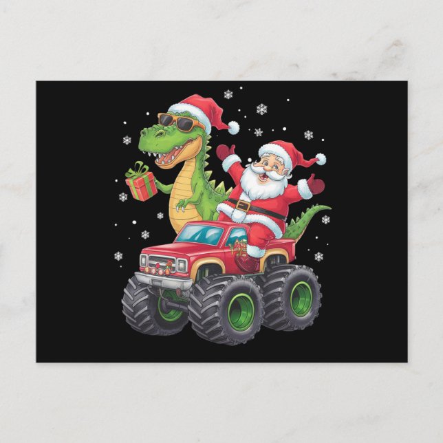 Julfamiljen Matching Santa Lastbil Dinosaur Vykort (Framsida)